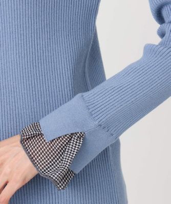 小さいサイズ】千鳥格子柄シフォンレイヤード風ハイゲージニット