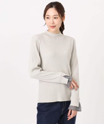 【NEW】MK ミッシェルクラン（MK MICHEL  ）/【小さいサイズ】千鳥格子柄シフォンレイヤード風ハイゲージニット/洗える 小さいサイズ】千鳥格子柄シフォンレイヤード風ハイゲージニット