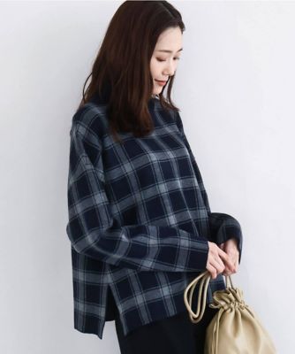＜MK MICHEL KLEIN（Women/小さいサイズ）＞チェック柄ニットプルオーバー／洗える