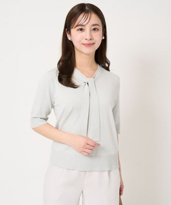 小さいサイズ】ボウタイデザインカラーニットアンサンブル／洗える