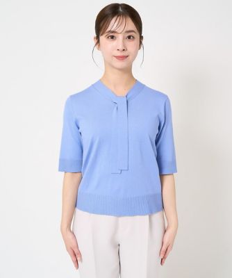 小さいサイズ】ボウタイデザインカラーニットアンサンブル／洗える