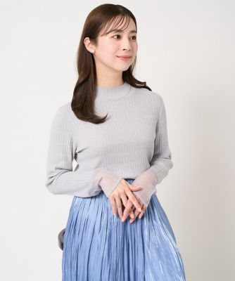 【小さいサイズ】ラメボーダーシアー切替えリブニット／洗える