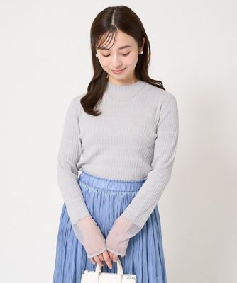 【小さいサイズ】ラメボーダーシアー切替えリブニット／洗える