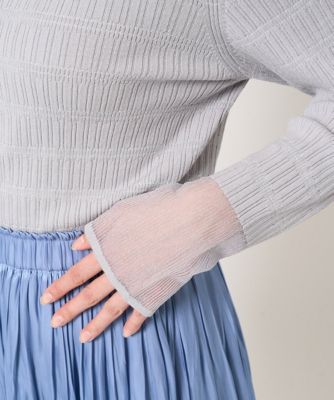 【小さいサイズ】ラメボーダーシアー切替えリブニット／洗える