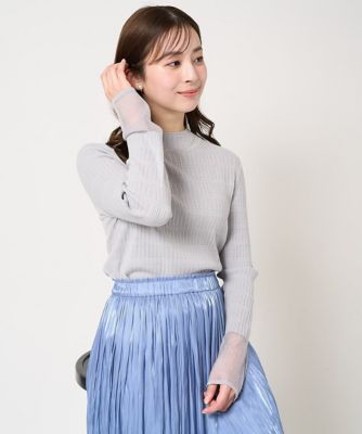 MK MICHEL KLEIN（Women/小さいサイズ）/エムケーミッシェルクラン 【小さいサイズ】ラメボーダーシアー切替えリブニット/洗える