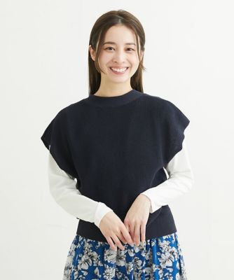 【小さいサイズ】ニットベスト×ロンＴツインセット／洗える