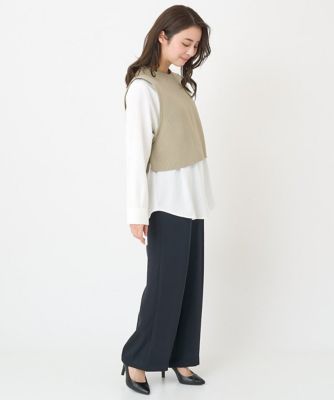 【小さいサイズ】ニットベスト×シャツブラウス ツインセット/洗える 小さいサイズ】ニットベスト×シャツブラウス ツインセット