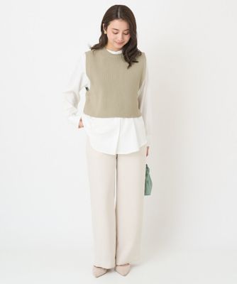 小さいサイズ】ニットベスト×シャツブラウス ツインセット