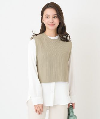 ＜MK MICHEL KLEIN（Women/小さいサイズ）＞【小さいサイズ】ニットベスト×シャツブラウス　ツインセット／洗える
