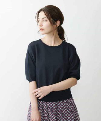 【小さいサイズ／洗える】パール調釦バックデザインニット