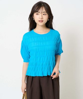 MK MICHEL KLEIN（Women/小さいサイズ）/エムケーミッシェルクラン 【小さいサイズ】シャーリングボーダー五分袖ニット/洗える
