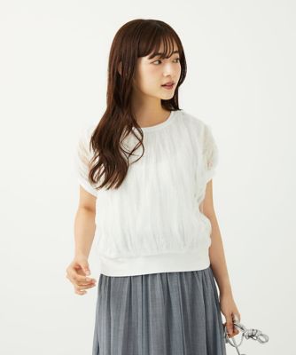 小さいサイズ】チュールテープデザインフレンチスリーブニット／洗える