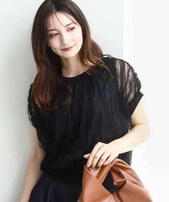 ＜MK MICHEL KLEIN（Women/小さいサイズ）＞【小さいサイズ】チュールテープデザインフレンチスリーブニット／洗える