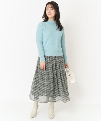 【小さいサイズ】幾何プリントフレアースカート／丈の長さが選べる／セットアップ対応／洗える