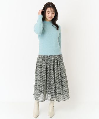 【小さいサイズ】幾何プリントフレアースカート／丈の長さが選べる／セットアップ対応／洗える