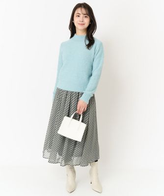 【小さいサイズ】幾何プリントフレアースカート／丈の長さが選べる／セットアップ対応／洗える