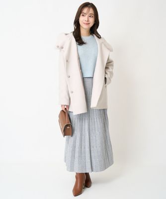 【小さいサイズ】グレンチェックジャガードニットプリーツスカート／洗える