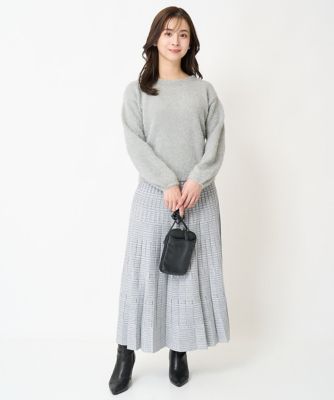 【小さいサイズ】グレンチェックジャガードニットプリーツスカート／洗える