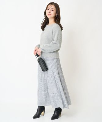 【小さいサイズ】グレンチェックジャガードニットプリーツスカート／洗える