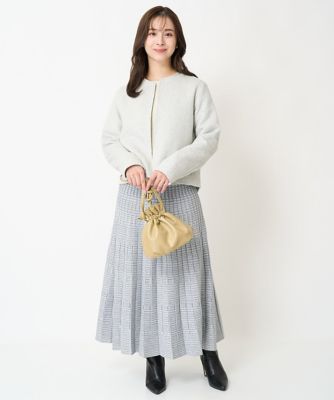【小さいサイズ】グレンチェックジャガードニットプリーツスカート／洗える