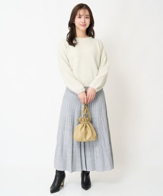【小さいサイズ】グレンチェックジャガードニットプリーツスカート／洗える