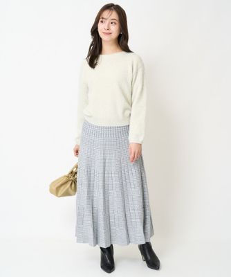 【小さいサイズ】グレンチェックジャガードニットプリーツスカート／洗える