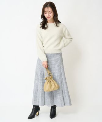 【小さいサイズ】グレンチェックジャガードニットプリーツスカート／洗える