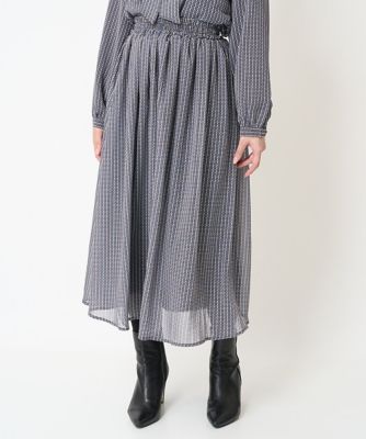 【小さいサイズ】幾何柄シフォンスカート／丈の長さが選べる／セットアップ対応／洗える