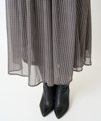 【小さいサイズ】幾何柄シフォンスカート／丈の長さが選べる／セットアップ対応／洗える