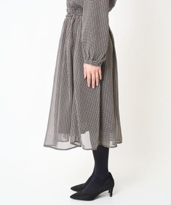 【小さいサイズ】幾何柄シフォンスカート／丈の長さが選べる／セットアップ対応／洗える
