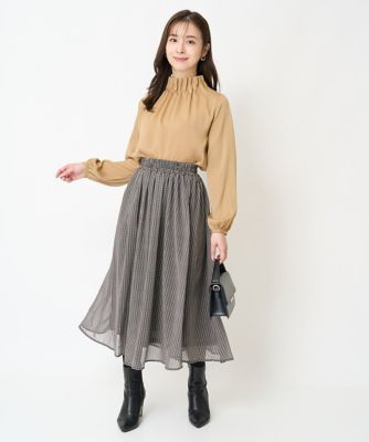 【小さいサイズ】幾何柄シフォンスカート／丈の長さが選べる／セットアップ対応／洗える