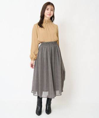 【小さいサイズ】幾何柄シフォンスカート／丈の長さが選べる／セットアップ対応／洗える