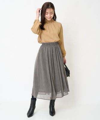 【小さいサイズ】幾何柄シフォンスカート／丈の長さが選べる／セットアップ対応／洗える