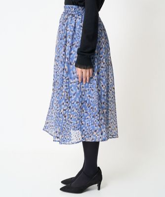 【小さいサイズ】フラワーモチーフプリントシフォンスカート／丈の長さが選べる／セットアップ対応／洗える