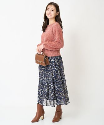 【小さいサイズ】フラワーモチーフプリントシフォンスカート／丈の長さが選べる／セットアップ対応／洗える