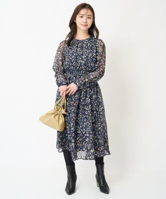 【小さいサイズ】フラワーモチーフプリントシフォンスカート／丈の長さが選べる／セットアップ対応／洗える