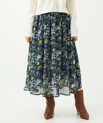 MK MICHEL KLEIN（Women/小さいサイズ）/エムケーミッシェルクラン クラシックフラワープリント シフォンスカート/丈の長さが選べる/洗濯機で洗える/セットアップ対応 50ブルーグリーン 【三越伊勢丹/公式】