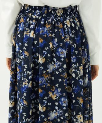 小さいサイズ】クラシックフラワープリント シフォンスカート／丈の長