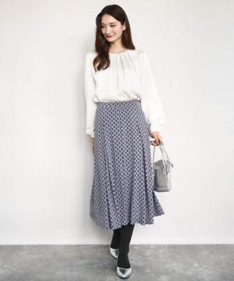 小さいサイズ】スクエア幾何柄フレアスカート／洗濯機で洗える | MK