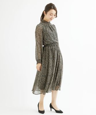 【小さいサイズ】ツイード調プリントシフォンスカート／丈の長さが選べる／洗える
