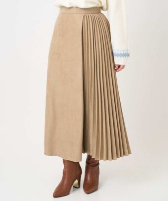 ＜MK MICHEL KLEIN（Women/小さいサイズ）＞【小さいサイズ】部分プリーツデザイン　スウェードライクスカート／洗える