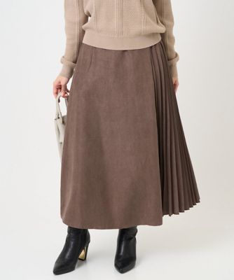 小さいサイズ】部分プリーツデザイン スウェードライクスカート