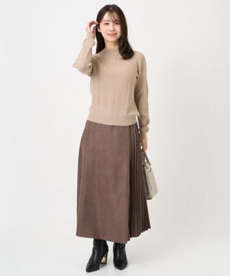 MK ミッシェルクラン（MK MICHEL  ）/【小さいサイズ】部分プリーツデザイン スウェードライクスカート/洗える 小さいサイズ】部分プリーツデザイン スウェードライクスカート