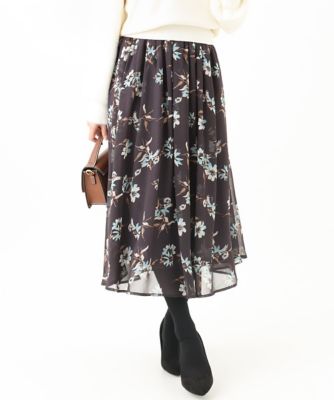 【小さいサイズ】花柄シフォンスカート／丈の長さが選べる／洗える