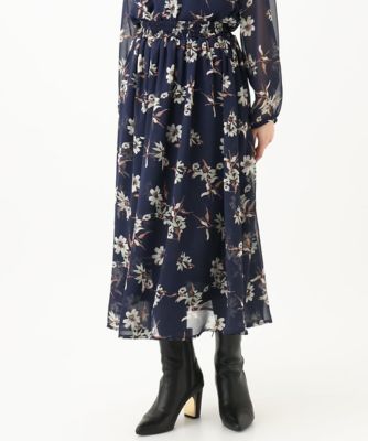 【小さいサイズ】花柄シフォンスカート／丈の長さが選べる／洗える