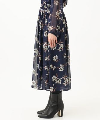【小さいサイズ】花柄シフォンスカート／丈の長さが選べる／洗える