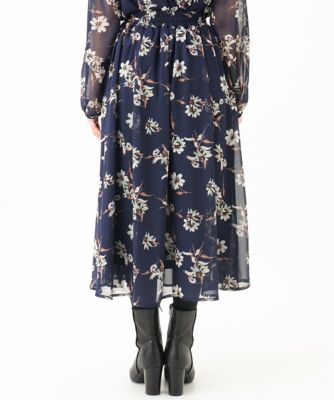 【小さいサイズ】花柄シフォンスカート／丈の長さが選べる／洗える