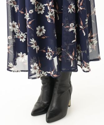 【小さいサイズ】花柄シフォンスカート／丈の長さが選べる／洗える