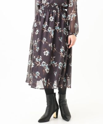 【小さいサイズ】花柄シフォンスカート／丈の長さが選べる／洗える