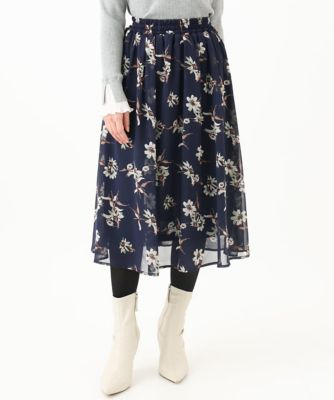【小さいサイズ】花柄シフォンスカート／丈の長さが選べる／洗える